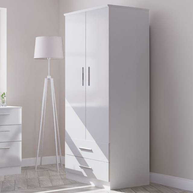 Crowndale Contrast 2 Door 2 Drawer Grey and White Matt Tall Wardrobe Ready Assembled - Size: 2 Door, 2 Drawer - Wilko - image 1