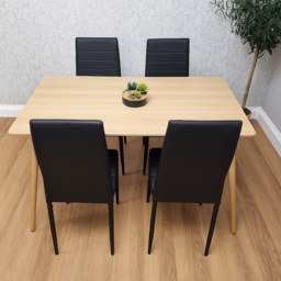 Kosy Koala 4 Seater Faux Leather Wooden Dining Set Black - Beige - Wilko - thumbnail 5