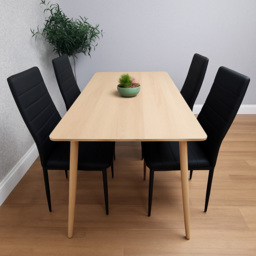 Kosy Koala 4 Seater Faux Leather Wooden Dining Set Black - Beige - Wilko - thumbnail 6