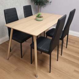 Kosy Koala 4 Seater Faux Leather Wooden Dining Set Black - Beige - Wilko