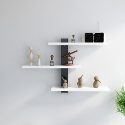 Decorotika Mita 3 Tier White and Black Wall Mounted Shelf - Size: 50 x 50 x 11cm - Multi - Wilko - thumbnail 3