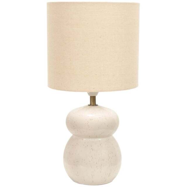 ValueLights Kendal Natural Linen Drum Shade Beige Glazed Ceramic LED Table Lamp - Size: 34 x 18 x 18cm - White - Wilko - image 1