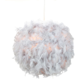 Happy Homewares Small Grey Feather Decorated Pendant Lighting Shade - Size: 20 x 25 x 25cm - Wilko - thumbnail 3