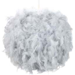 Happy Homewares Small Grey Feather Decorated Pendant Lighting Shade - Size: 20 x 25 x 25cm - Wilko - thumbnail 1