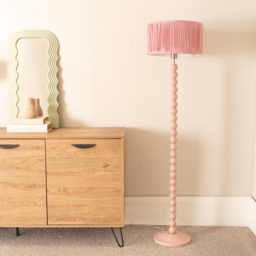 ValueLights Bobbins Ruched Pleated Blush Pink Drum Shade Painted Rose LED Floor Lamp - Wilko - thumbnail 4