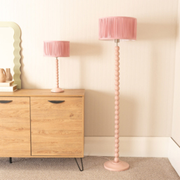 ValueLights Bobbins Ruched Pleated Blush Pink Drum Shade Painted Rose LED Floor Lamp - Wilko - thumbnail 6