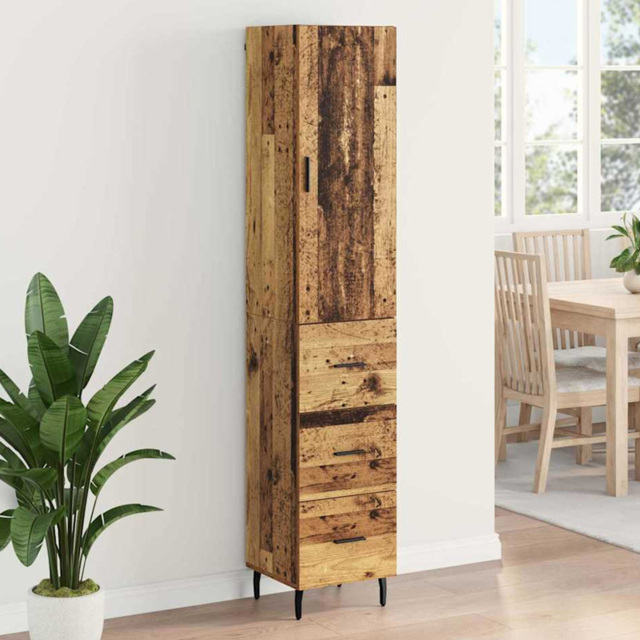 vidaXL Single Door 3 Drawer Old Wood Slim Sideboard with Metal Legs - Size: 180 x 34.5 x 34cm - Brown - Wilko - image 1