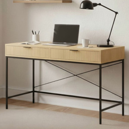 Home Source Wisbech 2 Drawer Oak Effect and Black Desk - Size: 77 x 120 x 48cm - Wilko