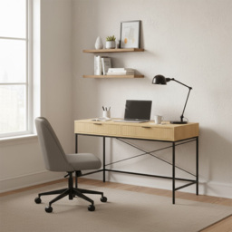 Home Source Wisbech 2 Drawer Oak Effect and Black Desk - Size: 77 x 120 x 48cm - Wilko - thumbnail 4
