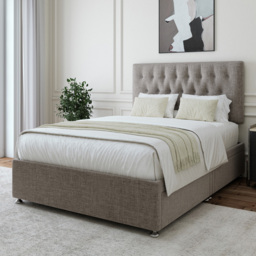 Bedmaster Small Double Slate Linen 4 Drawer Divan Base with Lona Headboard - Grey - Wilko
