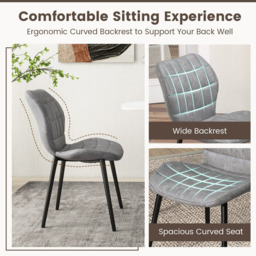 Costway Set of 2 Grey Padded Back Retro Dining Chairs - Size: 70 x 51 x 34cm - Wilko - thumbnail 6