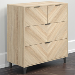 Stockholm Chevron 4 Drawer Sonoma Oak Chest of Drawers - Wood - LPD Home - Wilko - thumbnail 1