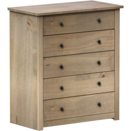Vida Designs Panama 5 Drawer Pine Chest of Drawers - Brown - Wilko - thumbnail 3