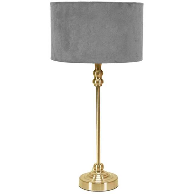 ValueLights Maggie Grey Velvet and Gold Drum Shade Candlestick LED Table Lamp - Size: 50 x 25 x 25cm - Wilko - image 1