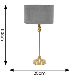 ValueLights Maggie Grey Velvet and Gold Drum Shade Candlestick LED Table Lamp - Size: 50 x 25 x 25cm - Wilko - thumbnail 6