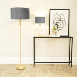ValueLights Maggie Grey Velvet and Gold Drum Shade Candlestick LED Table Lamp - Size: 50 x 25 x 25cm - Wilko - thumbnail 5