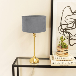 ValueLights Maggie Grey Velvet and Gold Drum Shade Candlestick LED Table Lamp - Size: 50 x 25 x 25cm - Wilko - thumbnail 4