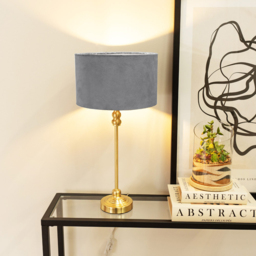 ValueLights Maggie Grey Velvet and Gold Drum Shade Candlestick LED Table Lamp - Size: 50 x 25 x 25cm - Wilko - thumbnail 3