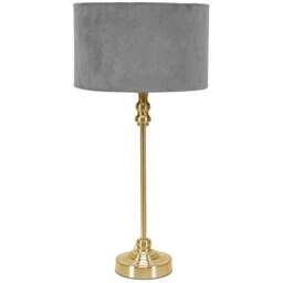 ValueLights Maggie Grey Velvet and Gold Drum Shade Candlestick LED Table Lamp - Size: 50 x 25 x 25cm - Wilko - thumbnail 1