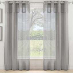 Tyrone Textiles Andorra Grey Textured Header Eyelet Voile Panel Curtains 140 x 137cm - Size: W 140 x D 137cm - Wilko
