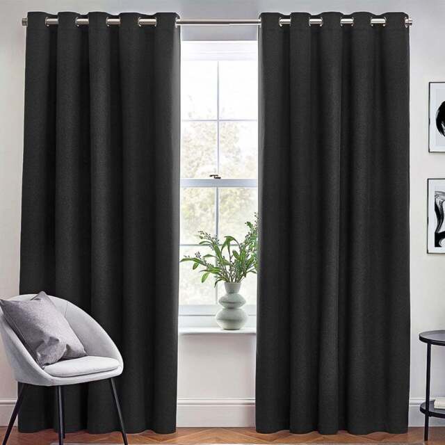 furn. Dawn Black Textured Blackout Eyelet Curtains 229 x 137cm - Size: 137 x 229 x 1cm - Wilko - image 1