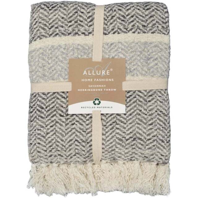 Allure Home Fashions Herringbone Grey Throw Blanket 150 x 200cm - Wilko - image 1