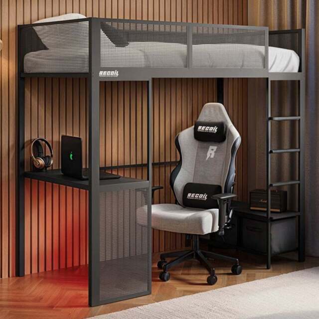 Recoil Glitch Metal Gaming High Sleeper with Desk - Size: Single - Black - Wilko - image 1