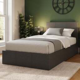 GFW Single Grey Hopsack Fabric Side Lift Ottoman Bed with Bonnell Mattress - Wilko