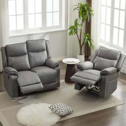 Furniture One 3 Seater Grey Manual Sectional Recliner Couches Sofa Set - Wilko - thumbnail 1