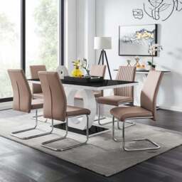 Furniturebox Lucia Fontant 6 Seater Dining Set Black Gloss Cappuccino and Chrome - Brown - Wilko - thumbnail 1