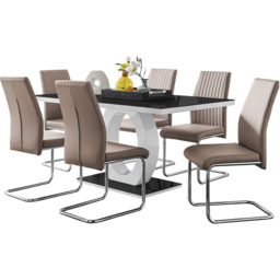 Furniturebox Lucia Fontant 6 Seater Dining Set Black Gloss Cappuccino and Chrome - Brown - Wilko - thumbnail 3