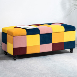 HOMCOM Multicolour Velvet Button Tufted Ottoman Bench - Size: 41 x 49 x 116cm - Wilko