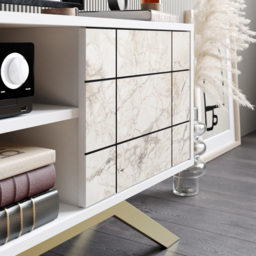 Decorotika North Single Door 4 Shelf White Marble and Gold TV Unit - Size: 58.6 x 130 x 38.6cm - Multi - Wilko - thumbnail 4