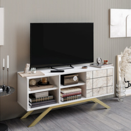 Decorotika North Single Door 4 Shelf White Marble and Gold TV Unit - Size: 58.6 x 130 x 38.6cm - Multi - Wilko - thumbnail 6