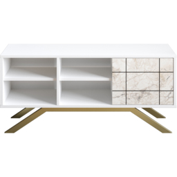 Decorotika North Single Door 4 Shelf White Marble and Gold TV Unit - Size: 58.6 x 130 x 38.6cm - Multi - Wilko - thumbnail 3