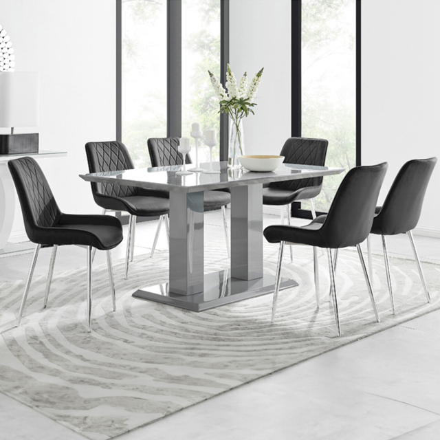 Furniturebox Molini Cesano 6 Seater Dining Set Grey Gloss Black and Chrome - Wilko - image 1