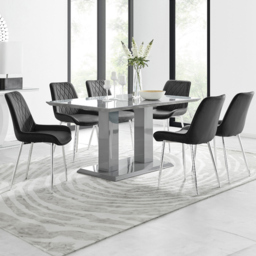 Furniturebox Molini Cesano 6 Seater Dining Set Grey Gloss Black and Chrome - Wilko - thumbnail 1