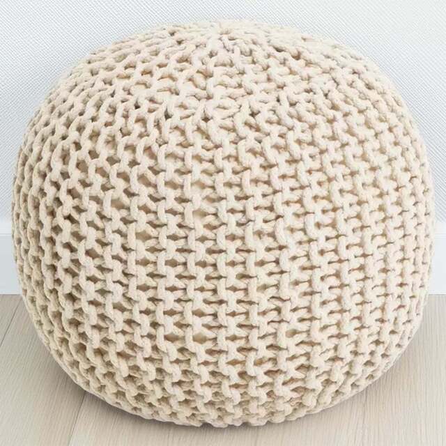 Kaikoo Knitted Cream Knitted Pod Pouffe - Size: 50  x 35  x 50cm - Wilko - image 1