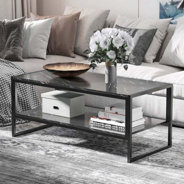 Portland 2 Tier Black Laminated Marble Print Coffee Table - Size: 106 x 50 x 45cm - Wilko - image 1