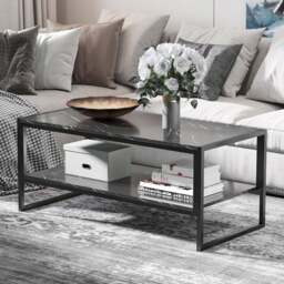 Portland 2 Tier Black Laminated Marble Print Coffee Table - Size: 106 x 50 x 45cm - Wilko - thumbnail 1