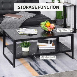 Portland 2 Tier Black Laminated Marble Print Coffee Table - Size: 106 x 50 x 45cm - Wilko - thumbnail 5