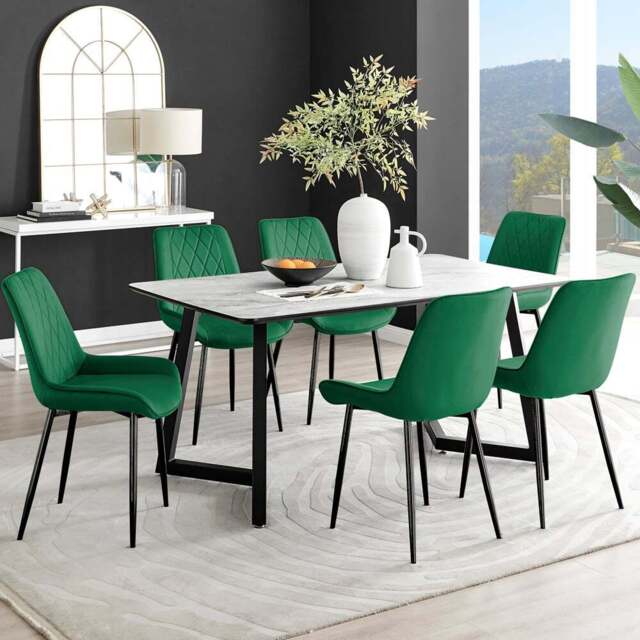 Furniturebox Copeland Cesano Marble Effect 6 Seater Dining Set White Green and Black - Wilko - image 1