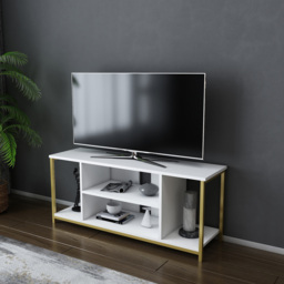 Decorotika Rinaldo 4 Open Shelf Gold and White Wide TV Unit - Size: 51 x 120 x 35cm - Multi - Wilko - thumbnail 6