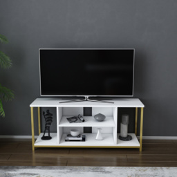Decorotika Rinaldo 4 Open Shelf Gold and White Wide TV Unit - Size: 51 x 120 x 35cm - Multi - Wilko - thumbnail 5
