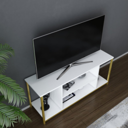Decorotika Rinaldo 4 Open Shelf Gold and White Wide TV Unit - Size: 51 x 120 x 35cm - Multi - Wilko - thumbnail 4