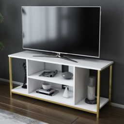 Decorotika Rinaldo 4 Open Shelf Gold and White Wide TV Unit - Size: 51 x 120 x 35cm - Multi - Wilko