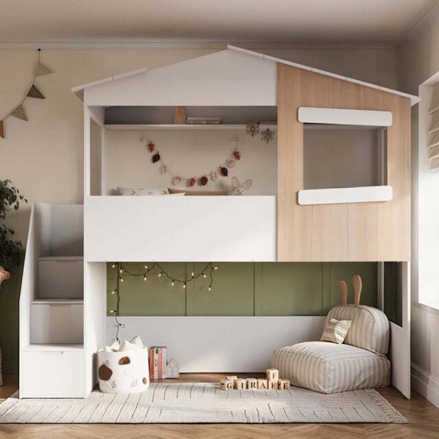 Flair Dreamland White and Oak Play House Staircase Mid Sleeper - Size: Single - Wilko - image 1