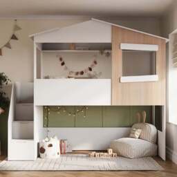 Flair Dreamland White and Oak Play House Staircase Mid Sleeper - Size: Single - Wilko