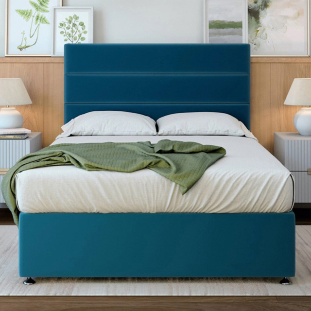Bedmaster Double Marine Blue Plush Velvet 4 Drawer Divan Base with Milan Headboard - Wilko - image 1