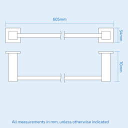 Nes Home Chrome Square Single Towel Rail 605mm - Size: 5.4 x 60.5 x 7cm - Silver - Wilko - thumbnail 4